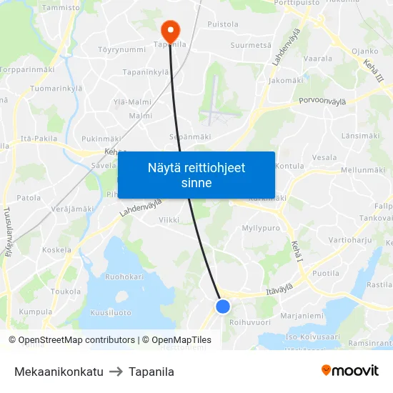 Mekaanikonkatu to Tapanila map