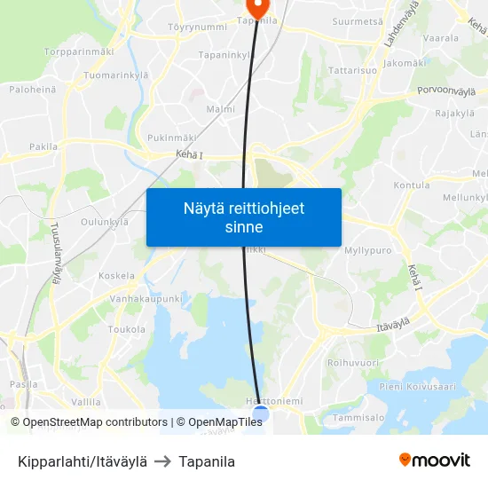 Kipparlahti/Itäväylä to Tapanila map