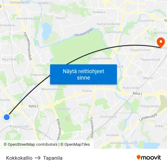 Kokkokallio to Tapanila map