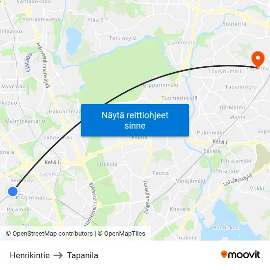 Henrikintie to Tapanila map