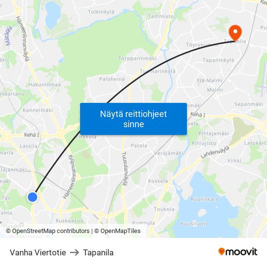 Vanha Viertotie to Tapanila map