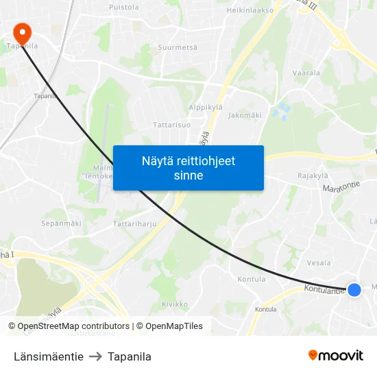 Länsimäentie to Tapanila map