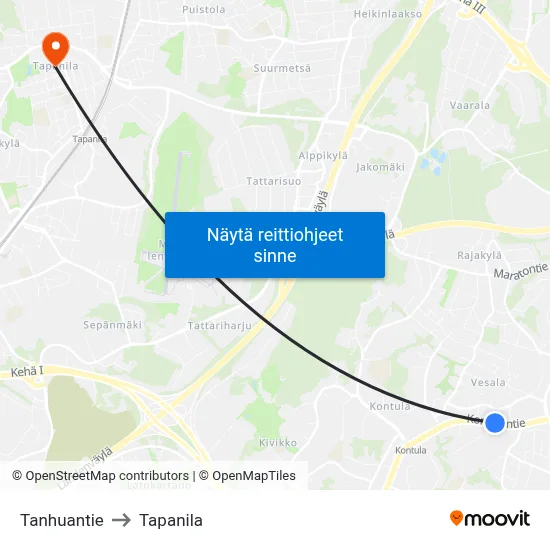 Tanhuantie to Tapanila map