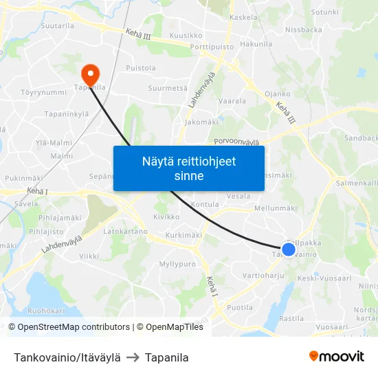 Tankovainio/Itäväylä to Tapanila map