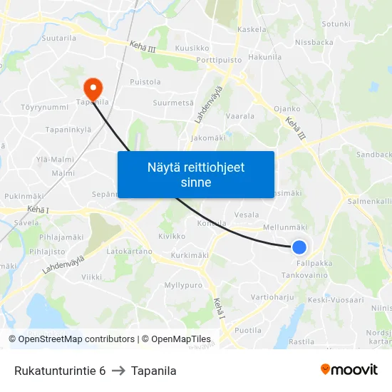 Rukatunturintie 6 to Tapanila map