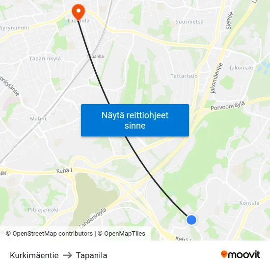 Kurkimäentie to Tapanila map