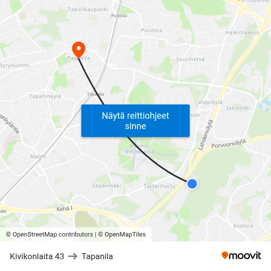 Kivikonlaita 43 to Tapanila map