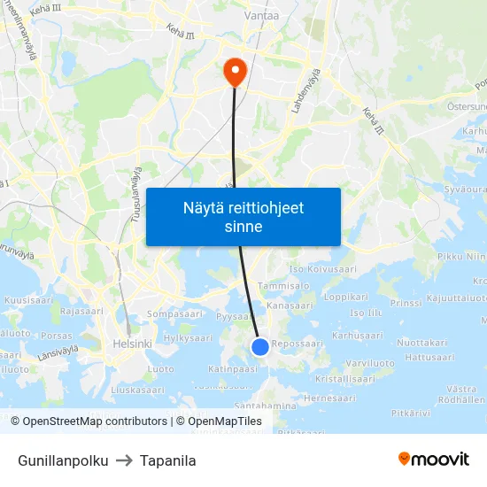 Gunillanpolku to Tapanila map
