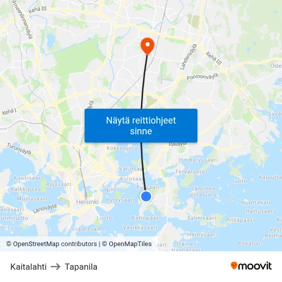 Kaitalahti to Tapanila map