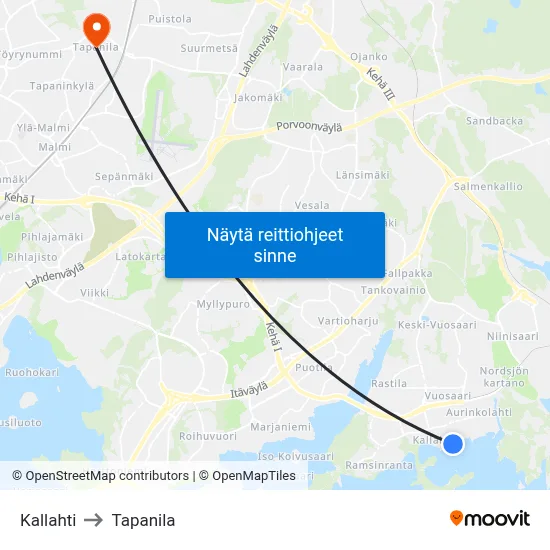 Kallahti to Tapanila map