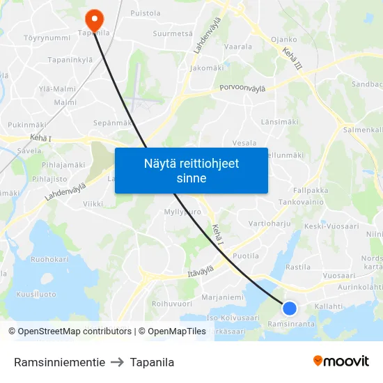 Ramsinniementie to Tapanila map