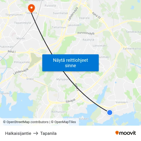 Halkaisijantie to Tapanila map