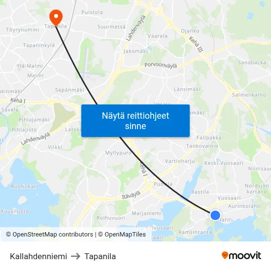 Kallahdenniemi to Tapanila map