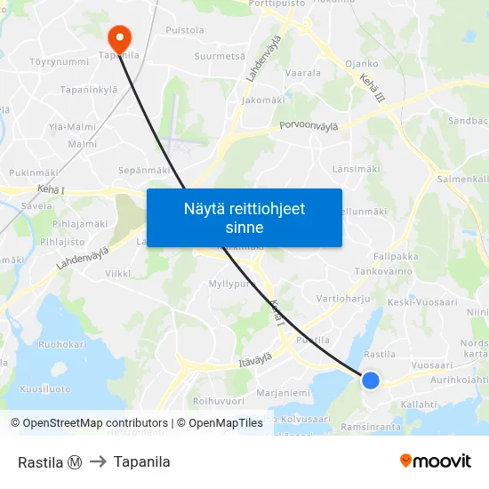 Rastila Ⓜ️ to Tapanila map