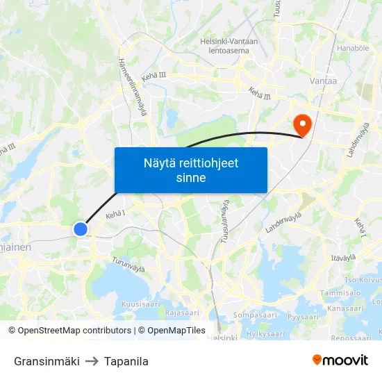 Gransinmäki to Tapanila map