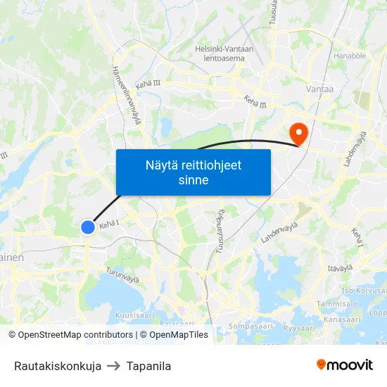 Rautakiskonkuja to Tapanila map