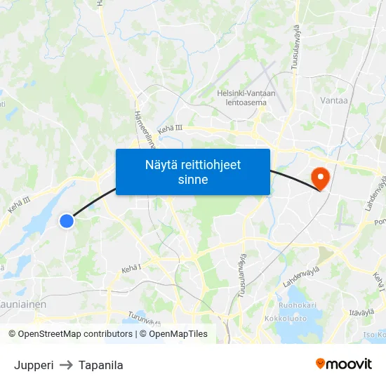 Jupperi to Tapanila map