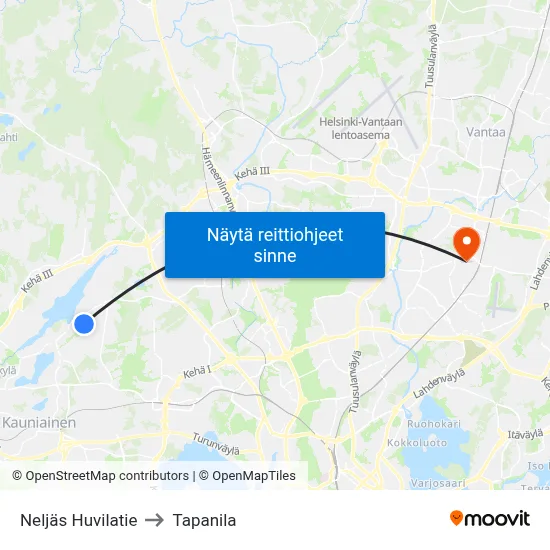 Neljäs Huvilatie to Tapanila map