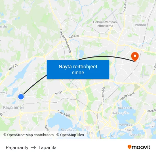 Rajamänty to Tapanila map
