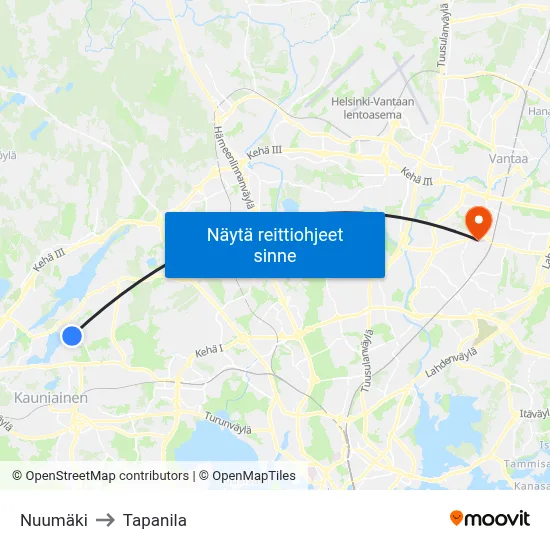 Nuumäki to Tapanila map