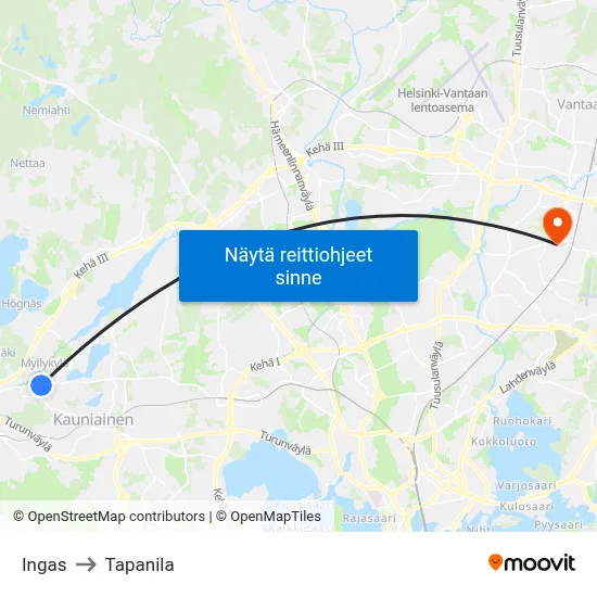 Ingas to Tapanila map