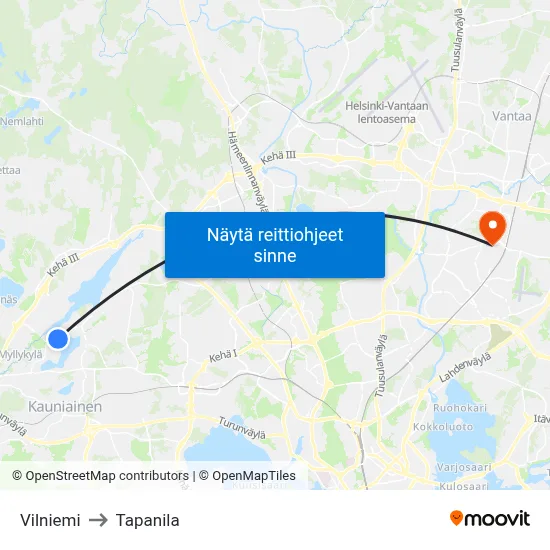 Vilniemi to Tapanila map