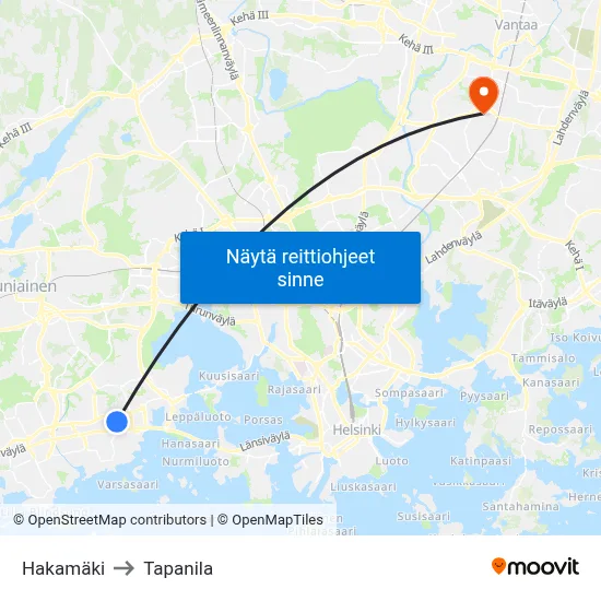 Hakamäki to Tapanila map