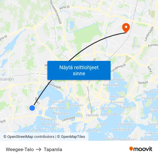 Weegee-Talo to Tapanila map