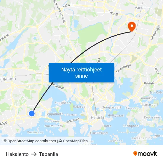 Hakalehto to Tapanila map