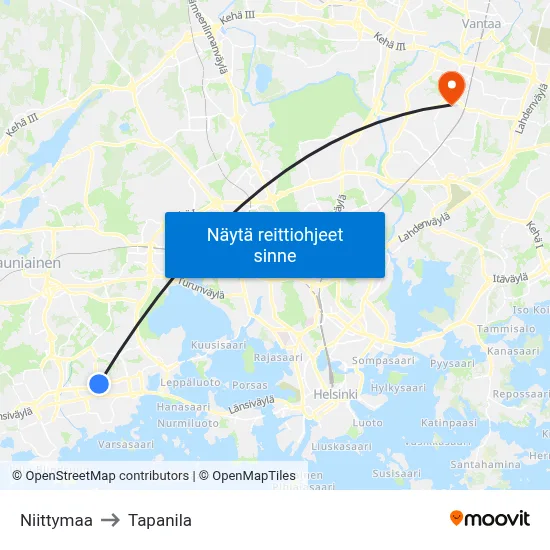 Niittymaa to Tapanila map