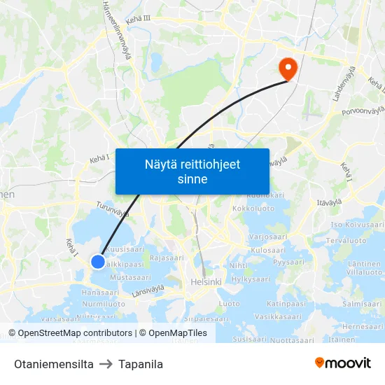 Otaniemensilta to Tapanila map