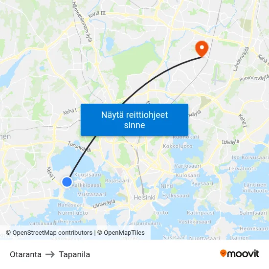 Otaranta to Tapanila map
