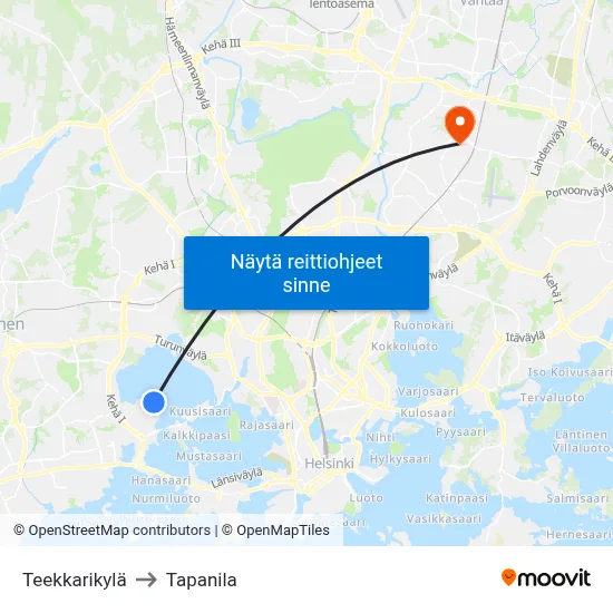 Teekkarikylä to Tapanila map