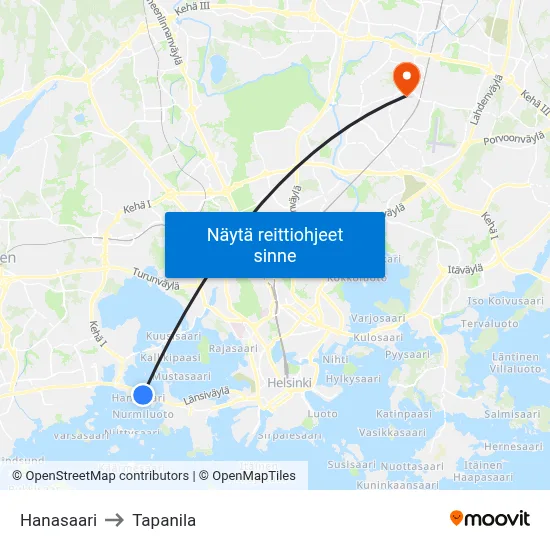 Hanasaari to Tapanila map