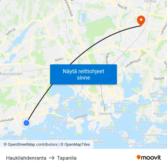 Haukilahdenranta to Tapanila map