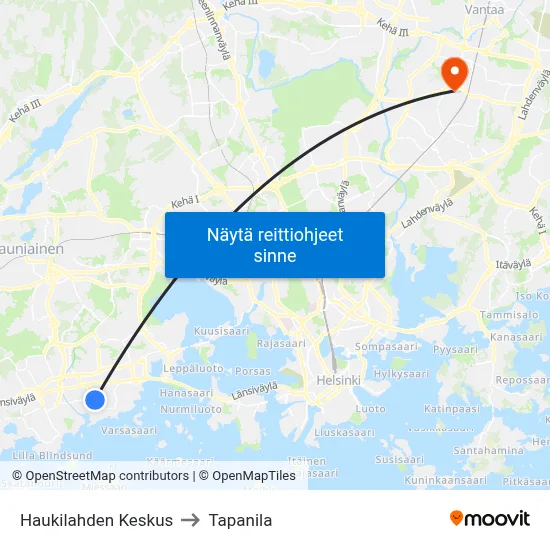 Haukilahden Keskus to Tapanila map