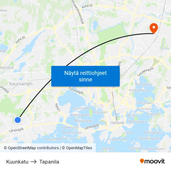 Kuunkatu to Tapanila map