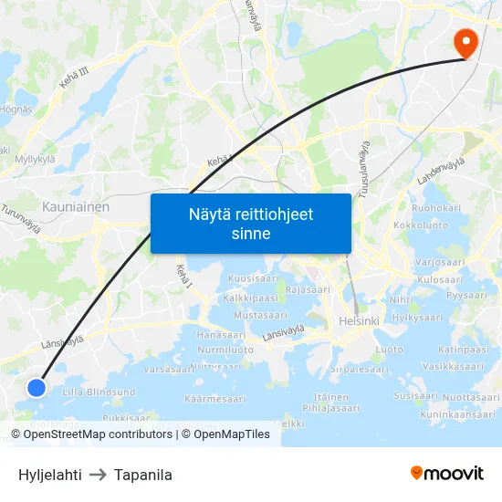 Hyljelahti to Tapanila map