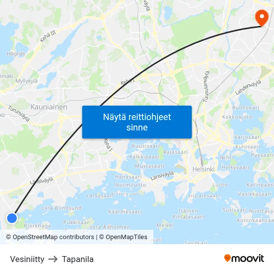Vesiniitty to Tapanila map