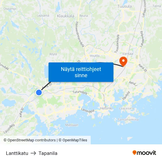 Lanttikatu to Tapanila map