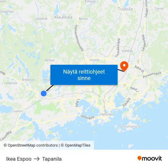 Ikea Espoo to Tapanila map