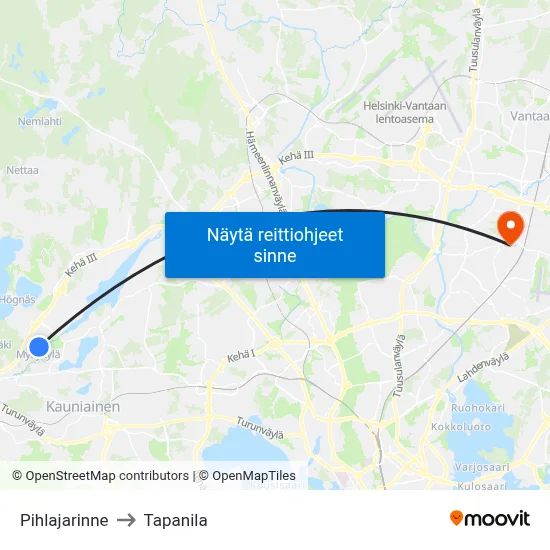 Pihlajarinne to Tapanila map