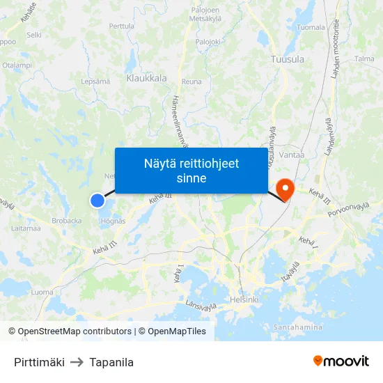 Pirttimäki to Tapanila map