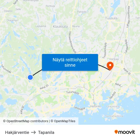 Hakjärventie to Tapanila map