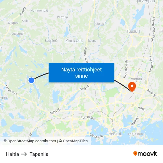 Haltia to Tapanila map
