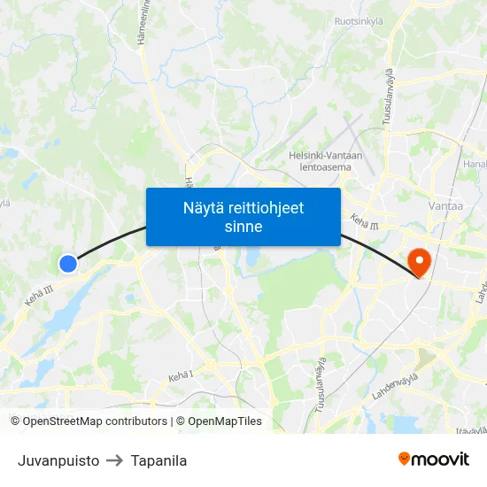 Juvanpuisto to Tapanila map