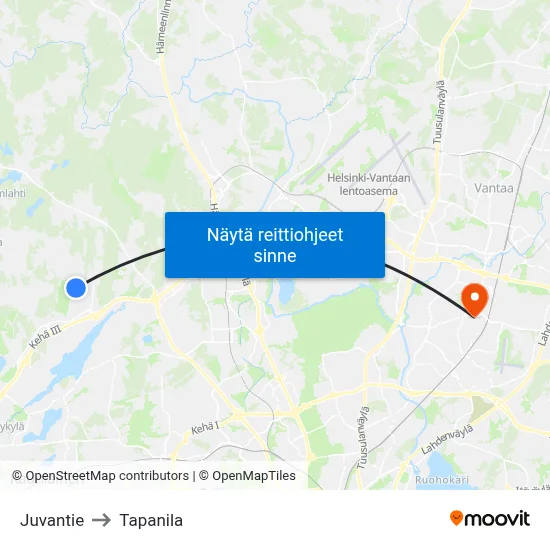 Juvantie to Tapanila map