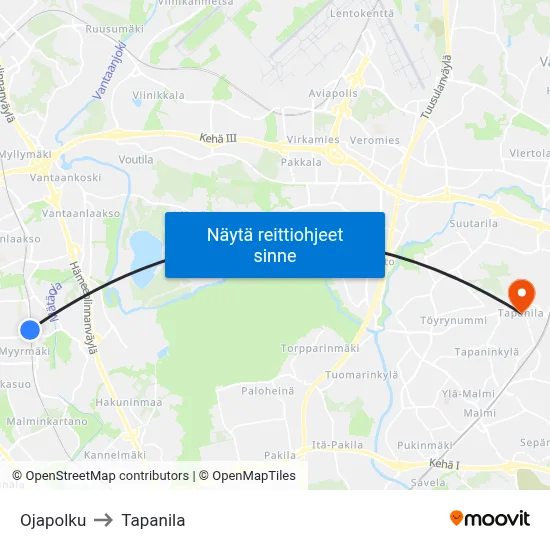 Ojapolku to Tapanila map