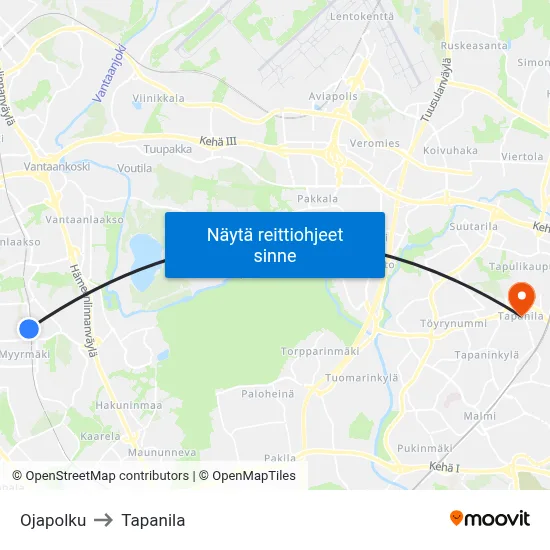 Ojapolku to Tapanila map
