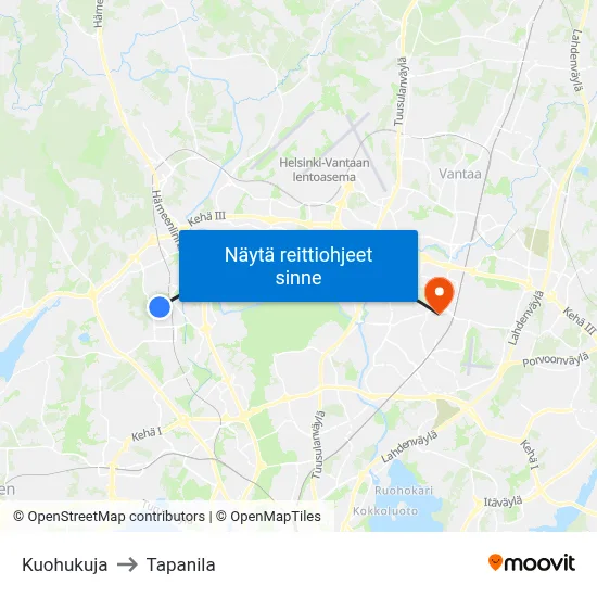 Kuohukuja to Tapanila map